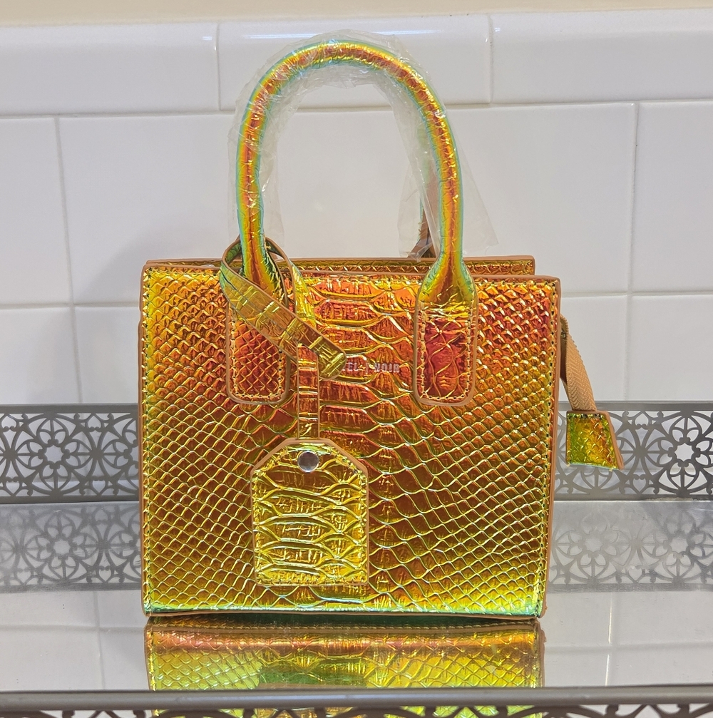 NOIR-X Iridescent Orange Croc-Embossed Mini Tote Bag - Women